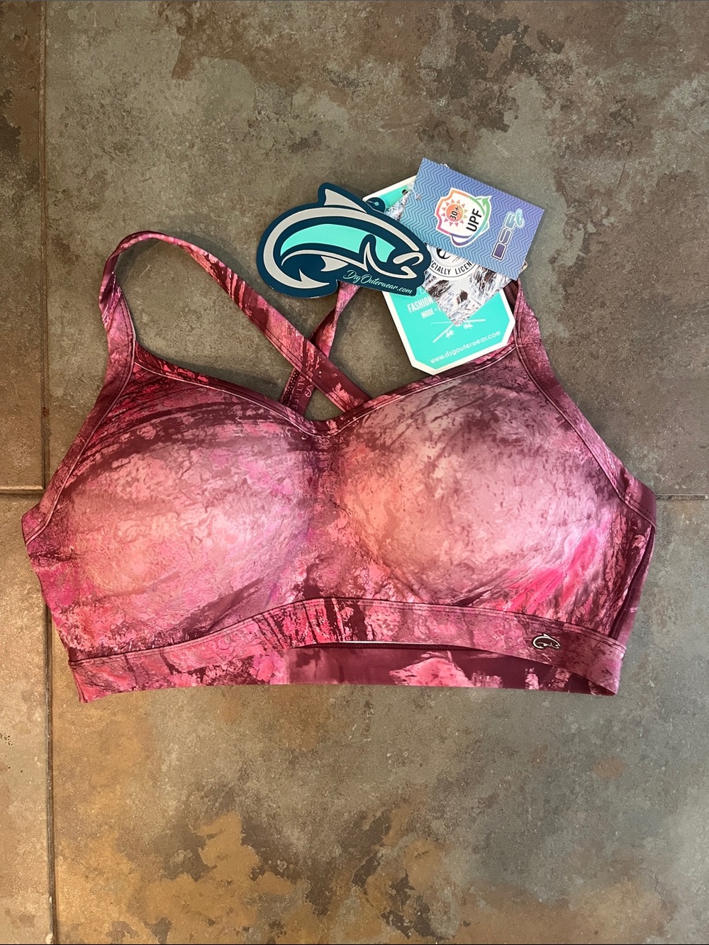DSG Pink Marble Sports Bra with Crisscross Straps- Real Tree